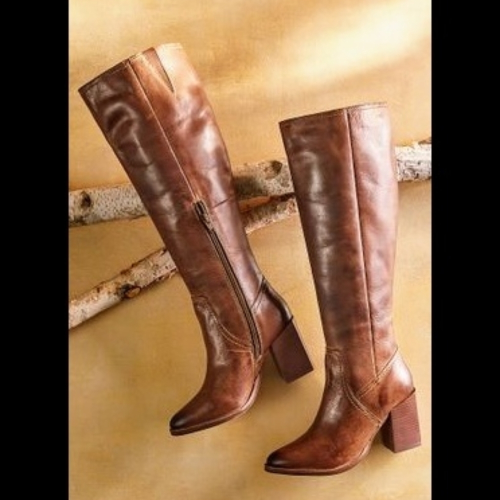 New in Box Cognac Leather Knee-high Boots